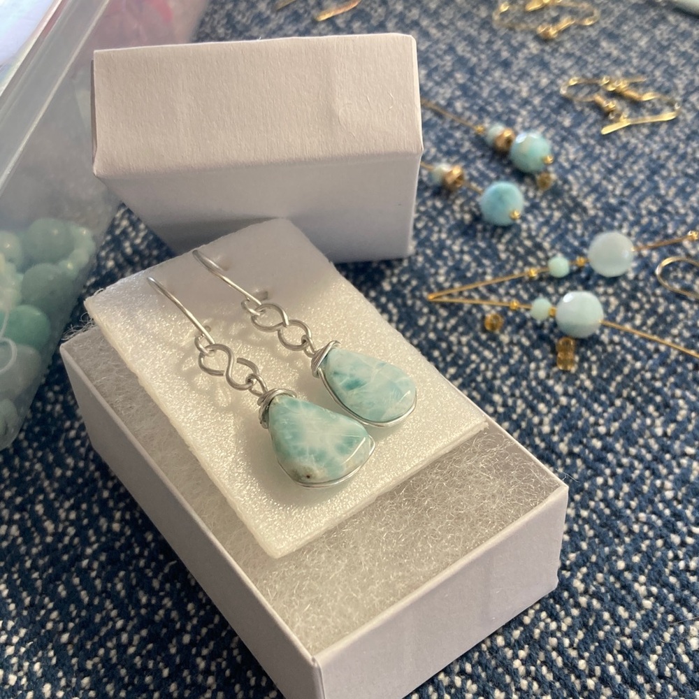 Earrings Larimar from the Dominican Republic! I bought while traveling - Picture 2 of 5